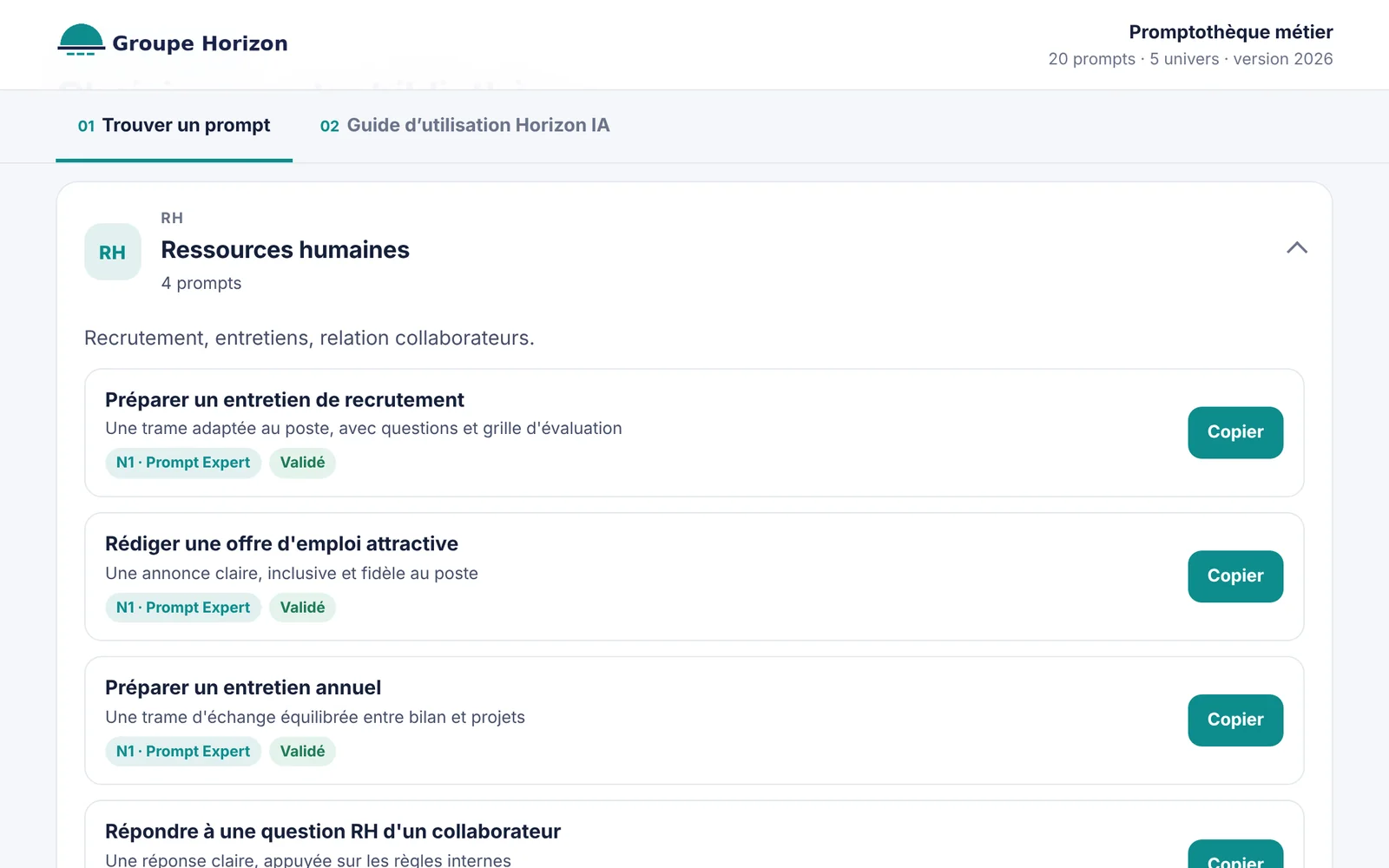 Univers Ressources humaines d'une promptothèque, organisation fictive